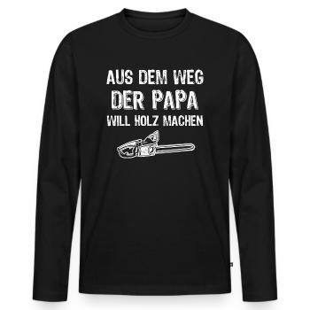 Holzfäller Papa will Holz machen Kettensäge - Männer Premium Bio Langarmshirt - Schwarz - Vorne - Nico (187cm)
