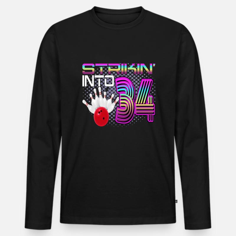 Striking Into 34 Bowling Bowler 34. Geburtstag - Männer Premium Bio Langarmshirt - Schwarz