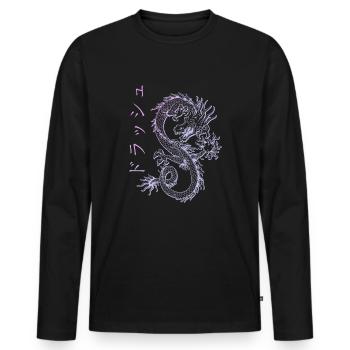Japanischer Pastell Vaporwave Streetwear Dragon - Männer Premium Bio Langarmshirt - Schwarz - Vorne - Nico (187cm)