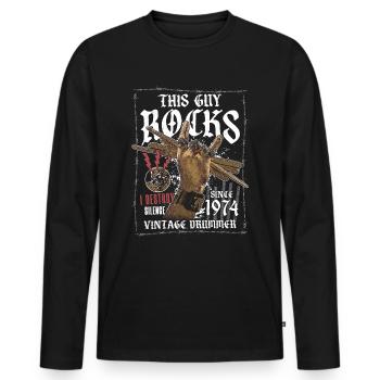 1974 Vintage Drum Drummer Anniversaire - T-shirt manches longues Premium bio Homme - noir - Devant - Nico (187cm)