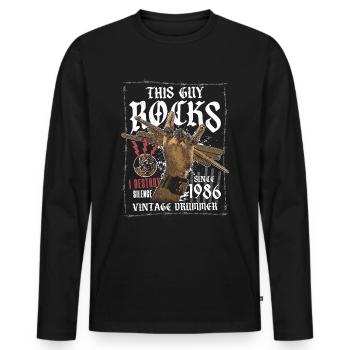 1986 Vintage Drum Drummer Anniversaire - T-shirt manches longues Premium bio Homme - noir - Devant - Nico (187cm)