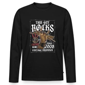 2008 Vintage Drum Drummer Anniversaire - T-shirt manches longues Premium bio Homme - noir - Devant - Nico (187cm)