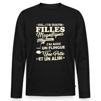 T-shirt pour les Papa - Quatre Filles Magnifiques - T-shirt manches longues Premium bio Homme - noir - Devant - Nico (187cm)
