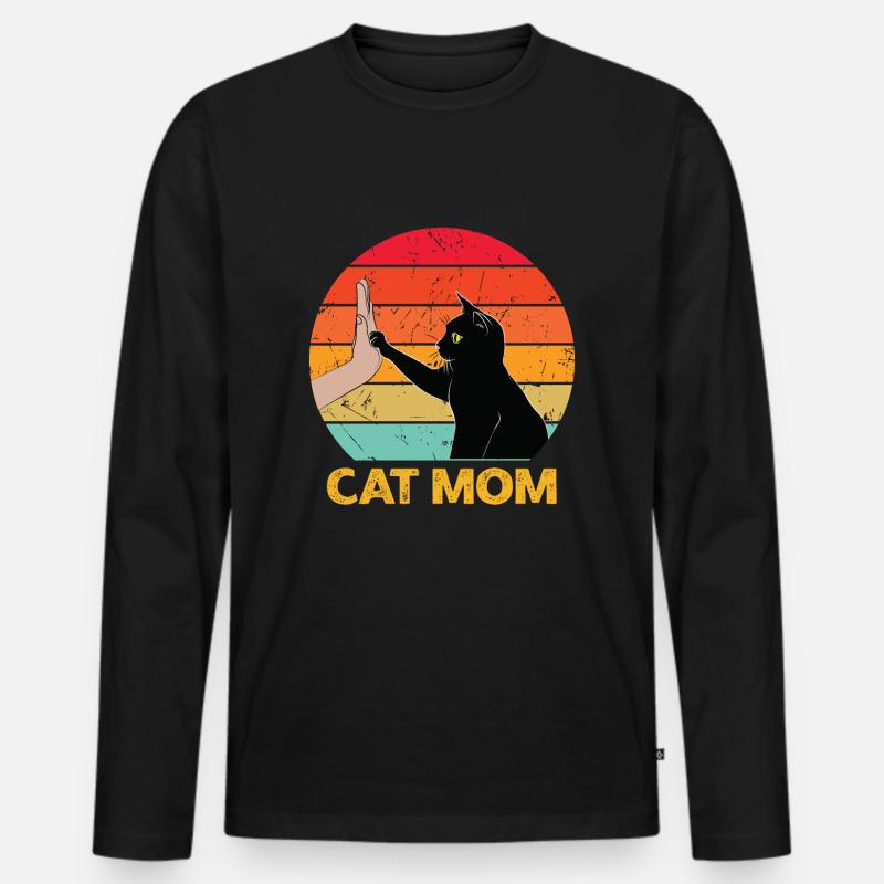 Cat Mom - Cat High Five - Männer Premium Bio Langarmshirt - Schwarz