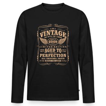 Vintage, 2008, Vintage, Anniversaire, Cadeau Rétro - T-shirt manches longues Premium bio Homme - noir - Devant - Nico (187cm)