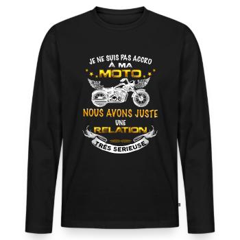 Motard passionné, relation serieuse, humour moto - T-shirt manches longues Premium bio Homme - noir - Devant - Nico (187cm)