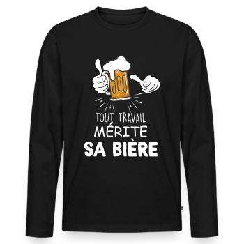 Humour tout travail biere mérite sa bière - T-shirt manches longues Premium bio Homme - noir - Devant - Nico (187cm)