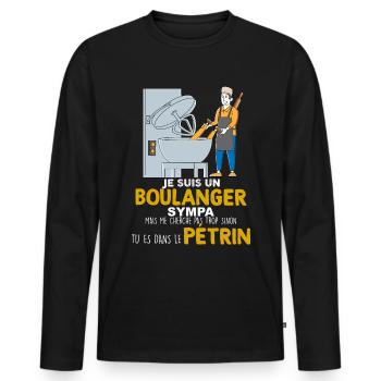 Boulangerie boulanger et le pétrin cadeau métier - T-shirt manches longues Premium bio Homme - noir - Devant - Nico (187cm)