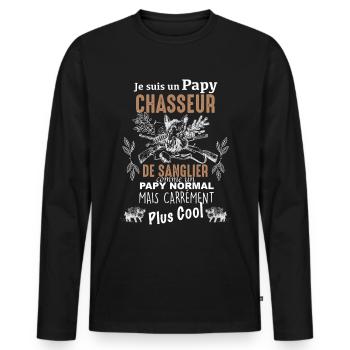 Chasseur de sanglier le plus cool c'est papy - T-shirt manches longues Premium bio Homme - noir - Devant - Nico (187cm)