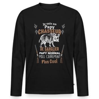 Chasseur de sanglier idée cadeau papy chasse - T-shirt manches longues Premium bio Homme - noir - Devant - Nico (187cm)