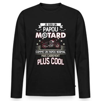 Papou motard, papa motard humour moto - T-shirt manches longues Premium bio Homme - noir - Devant - Nico (187cm)