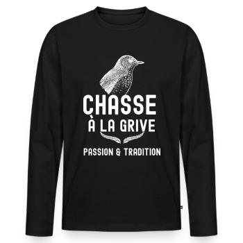 chasse à la grive tradition et passion - T-shirt manches longues Premium bio Homme - noir - Devant - Nico (187cm)