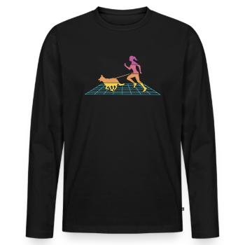 Course de canicross de cross-country avec le coureur de chien Retrowave - T-shirt manches longues Premium bio Homme - noir - Devant - Nico (187cm)