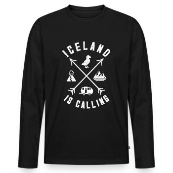 Iceland is calling Island Icons Design - Männer Premium Bio Langarmshirt - Schwarz - Vorne - Nico (187cm)