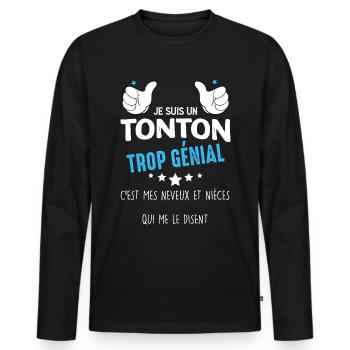 Tonton Neveux Et Nièces Cadeau Oncle - T-shirt manches longues Premium bio Homme - noir - Devant - Nico (187cm)