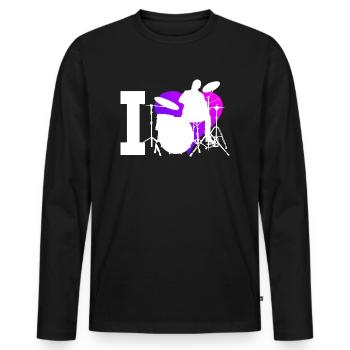 Femmes Batteur Batterie Batterie Percussions - T-shirt manches longues Premium bio Homme - noir - Devant - Nico (187cm)