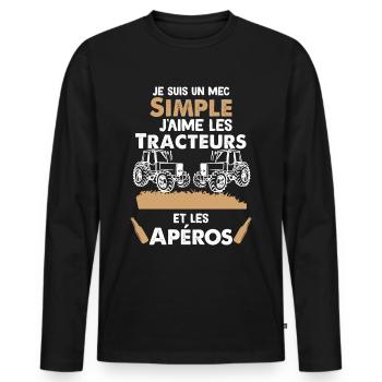 Tracteur Agricole Humour Drôle Papa - T-shirt manches longues Premium bio Homme - noir - Devant - Nico (187cm)