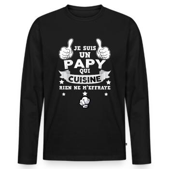 Papy Est A La Cuisine Humour Fête Grand-Père - T-shirt manches longues Premium bio Homme - noir - Devant - Nico (187cm)