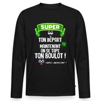 Collègue départ Citation Marrante - T-shirt manches longues Premium bio Homme - noir - Devant - Nico (187cm)