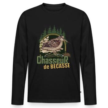Bécasse Et Chasseur Humour Homme Chasseur Gibier - T-shirt manches longues Premium bio Homme - noir - Devant - Nico (187cm)