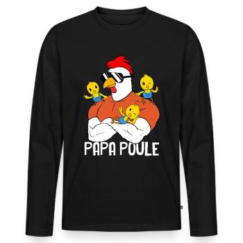 Super Papa Poule ET 3 Poussins - T-shirt manches longues Premium bio Homme - noir - Devant - Nico (187cm)