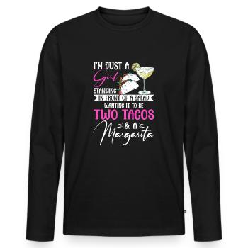 Juste une fille Deux tacos Margarita Taco mardi - T-shirt manches longues Premium bio Homme - noir - Devant - Nico (187cm)
