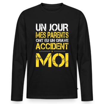Mes Parents ont eu Grave Accident - Moi - Humour - T-shirt manches longues Premium bio Homme - noir - Devant - Nico (187cm)