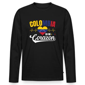 Colombia En Mi Corazon Lebensweisheit Kolumbianer - Männer Premium Bio Langarmshirt - Schwarz - Vorne - Nico (187cm)