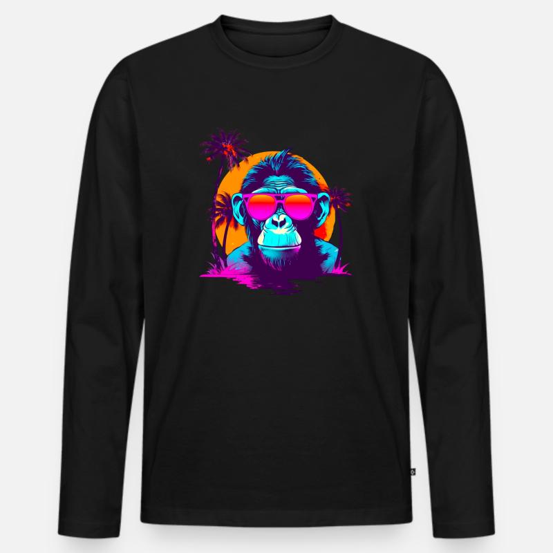 CoolChimpSunglassesRetroSunset - Männer Premium Bio Langarmshirt - Schwarz