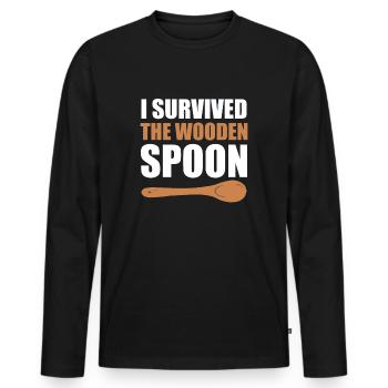 I Survived The Wooden Spoon Kindererziehung - Männer Premium Bio Langarmshirt - Schwarz - Vorne - Nico (187cm)