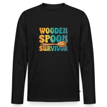Wooden Spoon Survivor Vintage Erziehung Geschenk - Männer Premium Bio Langarmshirt - Schwarz - Vorne - Nico (187cm)