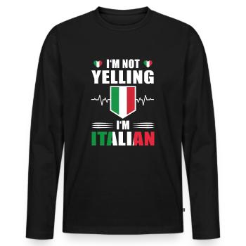 Yelling Italian Heartbeat Italian Flag - Men's Premium Organic Long Sleeve Shirt - black - Front - Nico (187cm)