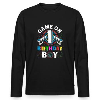 Jeu de Lasertag sur 1 Anniversaire Garçon Intérieur Laser Tag - T-shirt manches longues Premium bio Homme - noir - Devant - Nico (187cm)