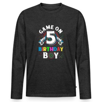 Lasertag Game On 5 Birthday Boy Indoor Laser Tag - Men's Premium Organic Long Sleeve Shirt - heather anthracite - Front - Nico (187cm)