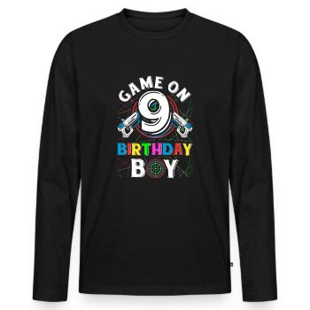 Jeu de Lasertag sur 9 Anniversaire Garçon Intérieur Laser Tag - T-shirt manches longues Premium bio Homme - noir - Devant - Nico (187cm)