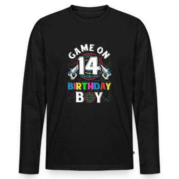 Lasertag Game On 14 Birthday Boy Indoor Laser Tag - Männer Premium Bio Langarmshirt - Schwarz - Vorne - Nico (187cm)