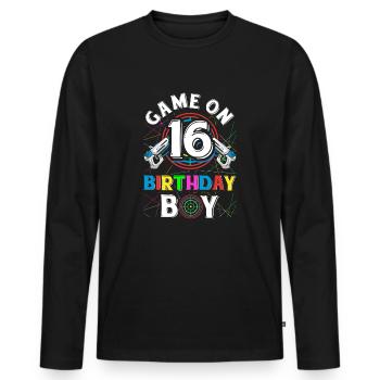 Lasertag Game On 16 Birthday Boy Indoor Laser Tag - Männer Premium Bio Langarmshirt - Schwarz - Vorne - Nico (187cm)