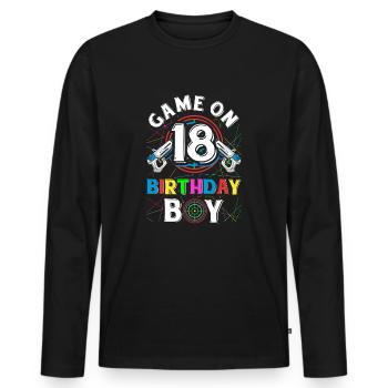 Lasertag Game On 18 Birthday Boy Indoor Laser Tag - Männer Premium Bio Langarmshirt - Schwarz - Vorne - Nico (187cm)