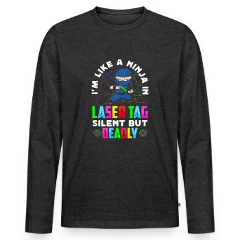 Laser Tag Ninja Silent But Deadly Lasertag Set - Men's Premium Organic Long Sleeve Shirt - heather anthracite - Front - Nico (187cm)