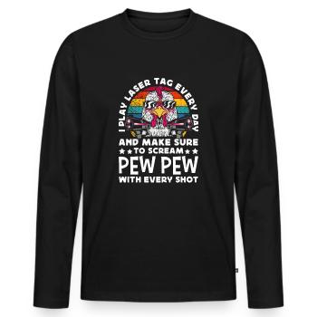 Retro Laser Tag Huhn Pew Pew Lasertag Spieler - Männer Premium Bio Langarmshirt - Schwarz - Vorne - Nico (187cm)