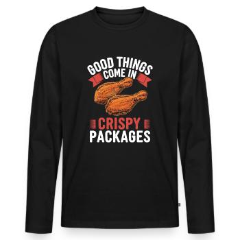Chicken Wings Good Things Come In Crispy Packages - Men's Premium Organic Long Sleeve Shirt - black - Front - Nico (187cm)
