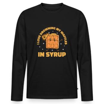 Waffle & Waffle Chef Design Drowning Waffles - Men's Premium Organic Long Sleeve Shirt - black - Front - Nico (187cm)