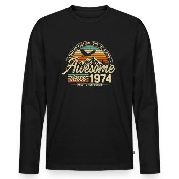 Awesome since 1974 Vintage Vintage Birthday - Men's Premium Organic Long Sleeve Shirt - black - Front - Nico (187cm)