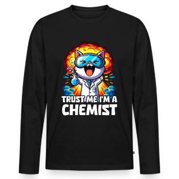 Cat Chemist Lab Chemistry Gift - Men's Premium Organic Long Sleeve Shirt - black - Front - Nico (187cm)
