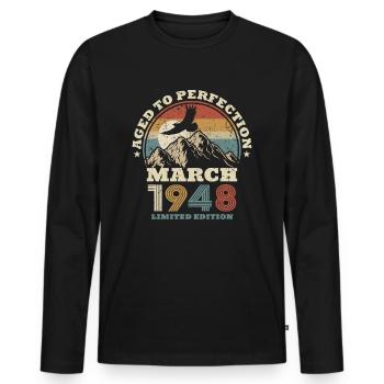 75th birthday - March 1948 - 75 years old - Men's Premium Organic Long Sleeve Shirt - black - Front - Nico (187cm)