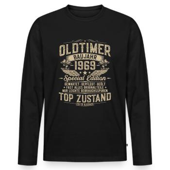 Oldtimer 1969 Jahrgang geboren Geburtstag Geschenk - Männer Premium Bio Langarmshirt - Schwarz - Vorne - Nico (187cm)