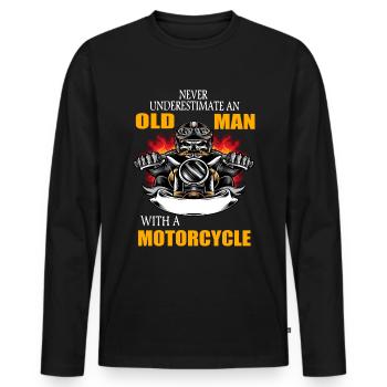 Old man with a motorcycle gift biker motorcycle - Men's Premium Organic Long Sleeve Shirt - black - Front - Nico (187cm)
