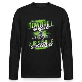 VTT Né pour descendre, obligé d'aller à l'école - T-shirt manches longues Premium bio Homme - noir - Devant - Nico (187cm)
