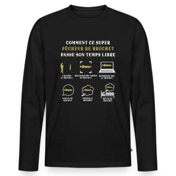 Pêcheur de Brochet Pêche Humour Peche - T-shirt manches longues Premium bio Homme - noir - Devant - Nico (187cm)