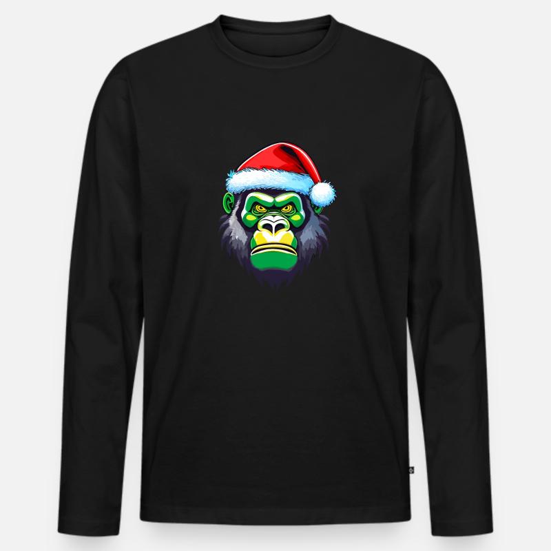 Gorilla-Weihnachtsgesicht - Männer Premium Bio Langarmshirt - Schwarz